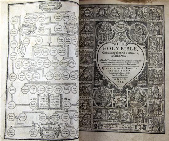 A King James I bible 1613-18, imprinted at London by Robert Barker, quarto, some losses